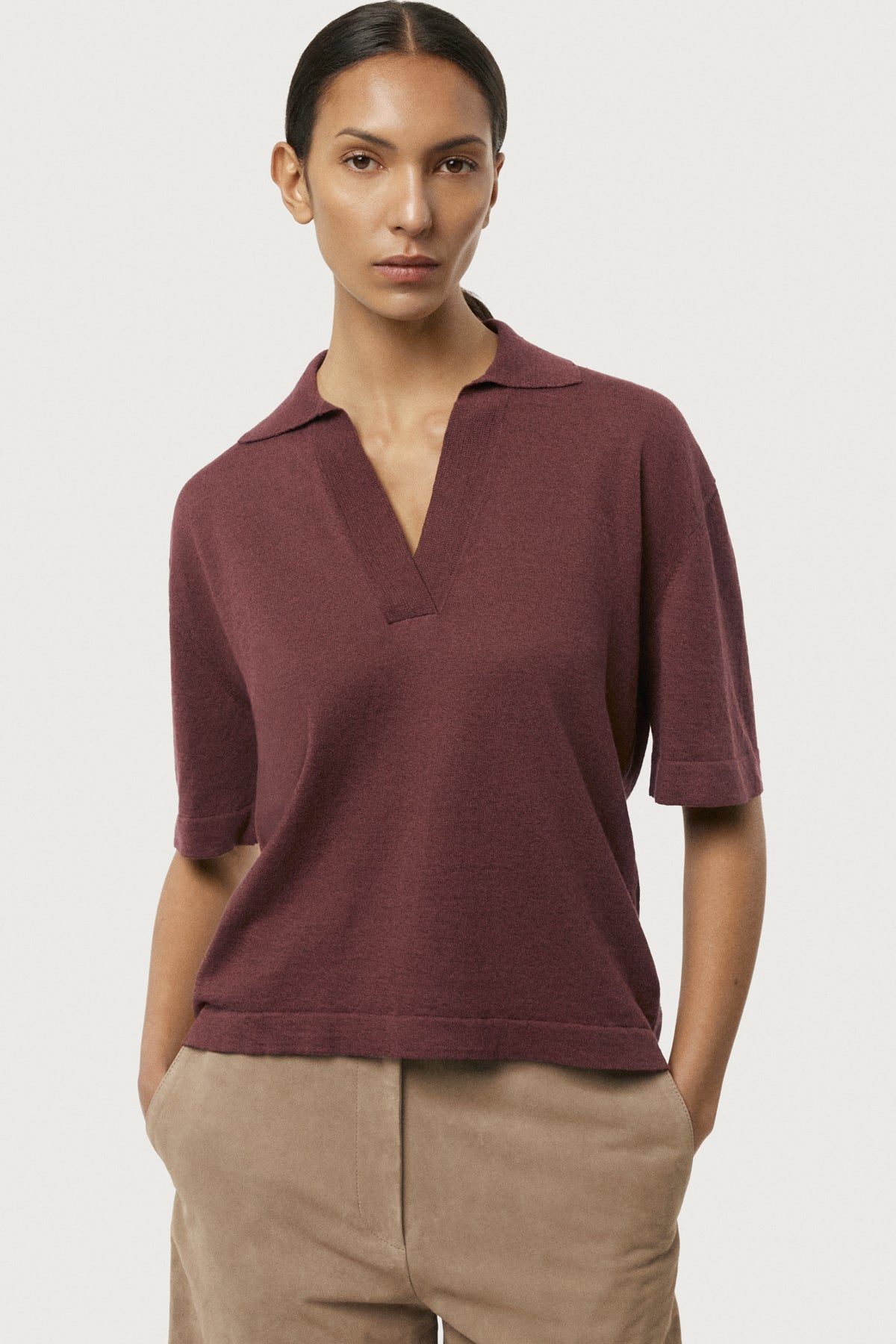 The Linen Cotton Boxy Polo Mahogany