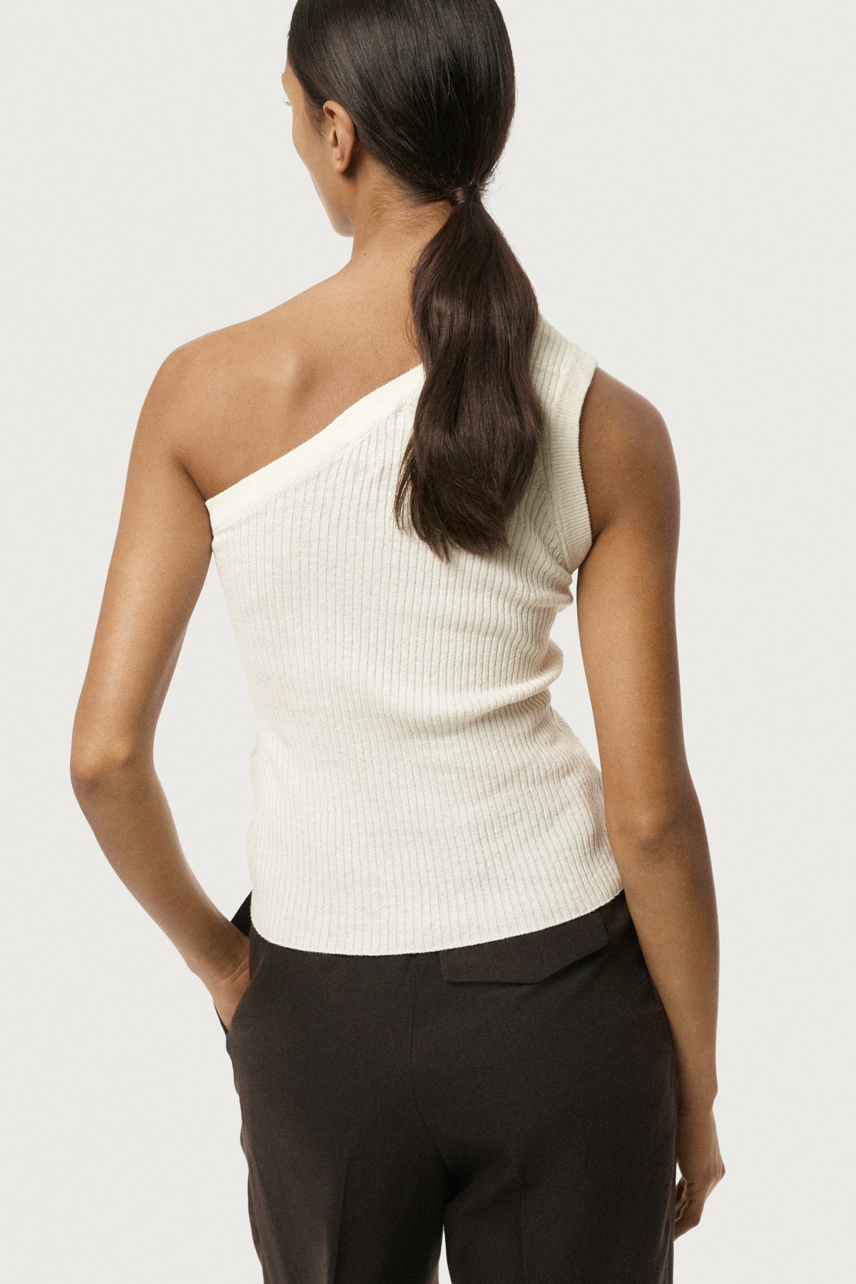 One-Shoulder-Top aus Leinen/Baumwolle