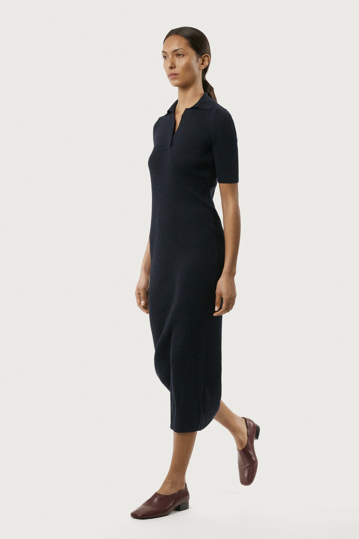 The Linen Cotton Polo Dress Navy Blue