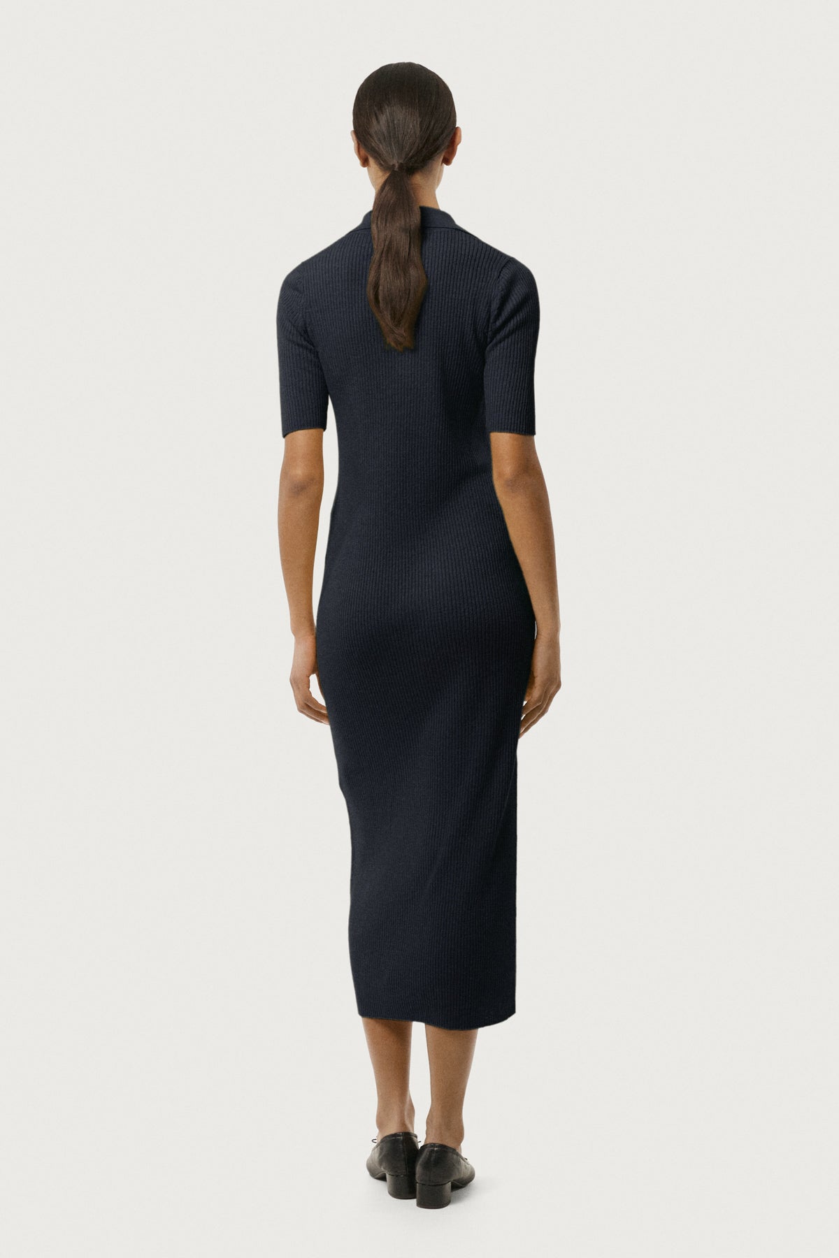 The Linen Cotton Polo Dress Navy Blue