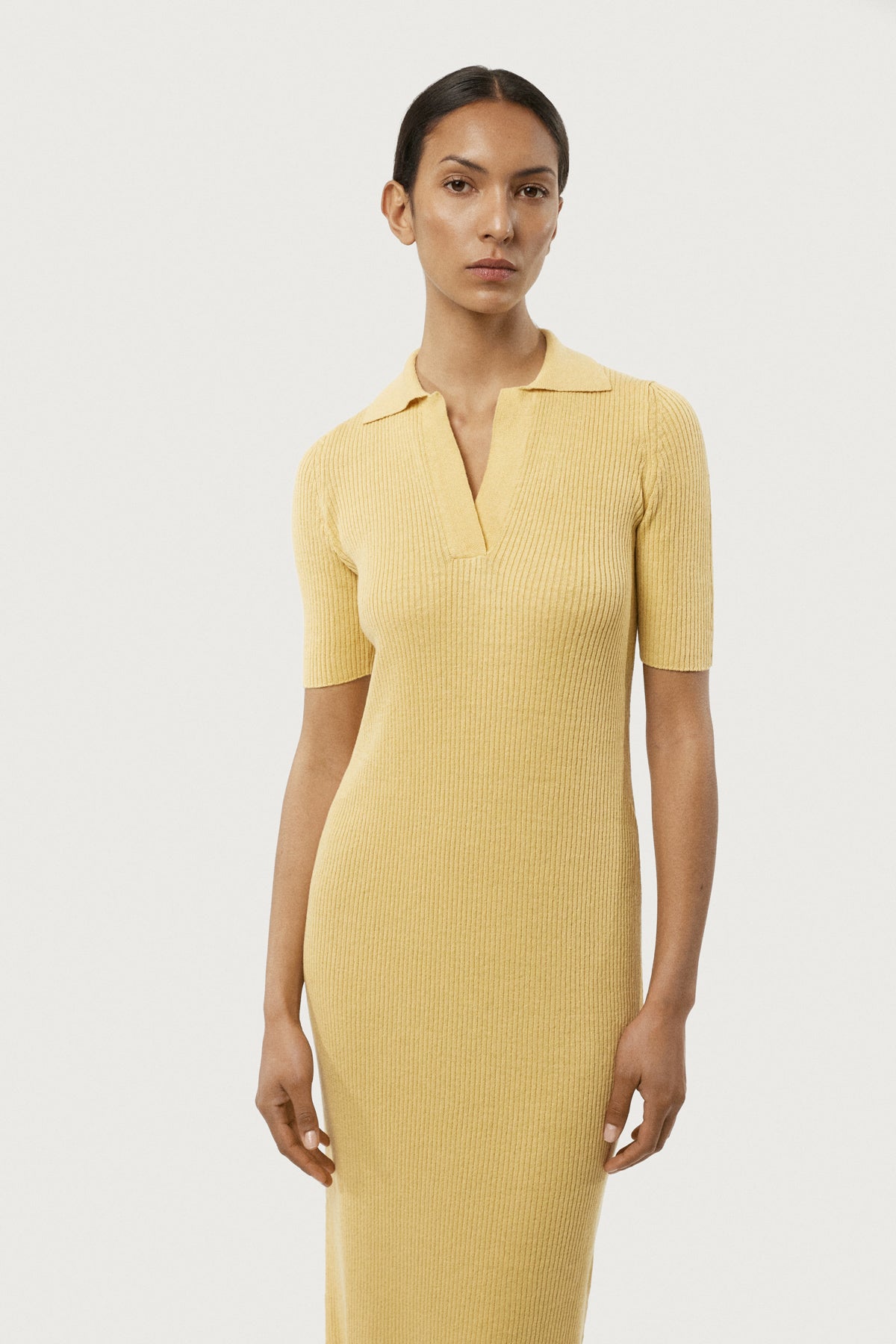 The Linen Cotton Polo Dress Saffron