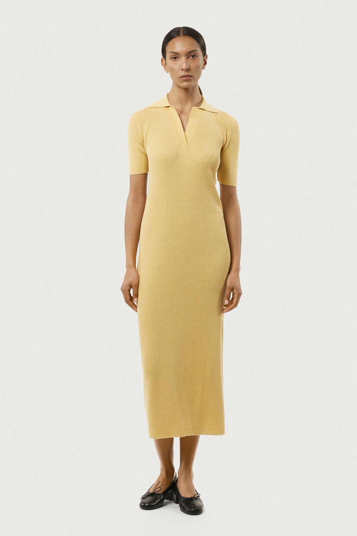 The Linen Cotton Polo Dress Saffron