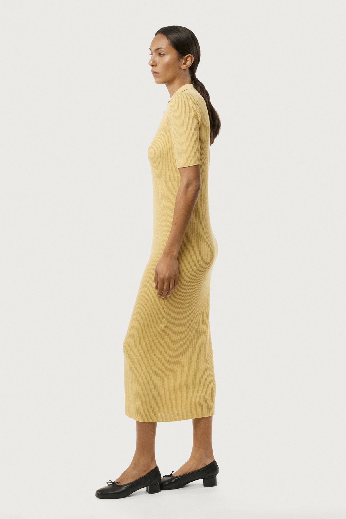 The Linen Cotton Polo Dress Saffron