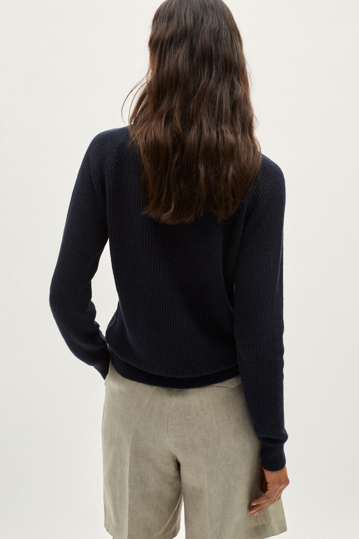 the linen cotton ribbed sweater blue navy