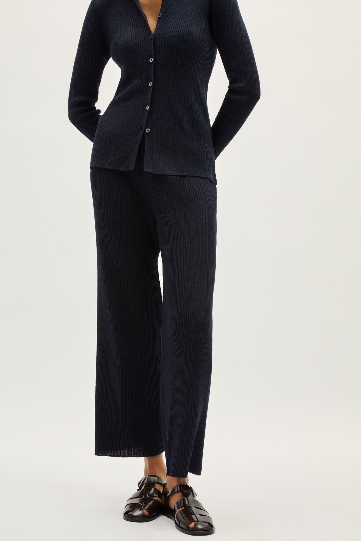 the linen cotton ribbed pants blue navy