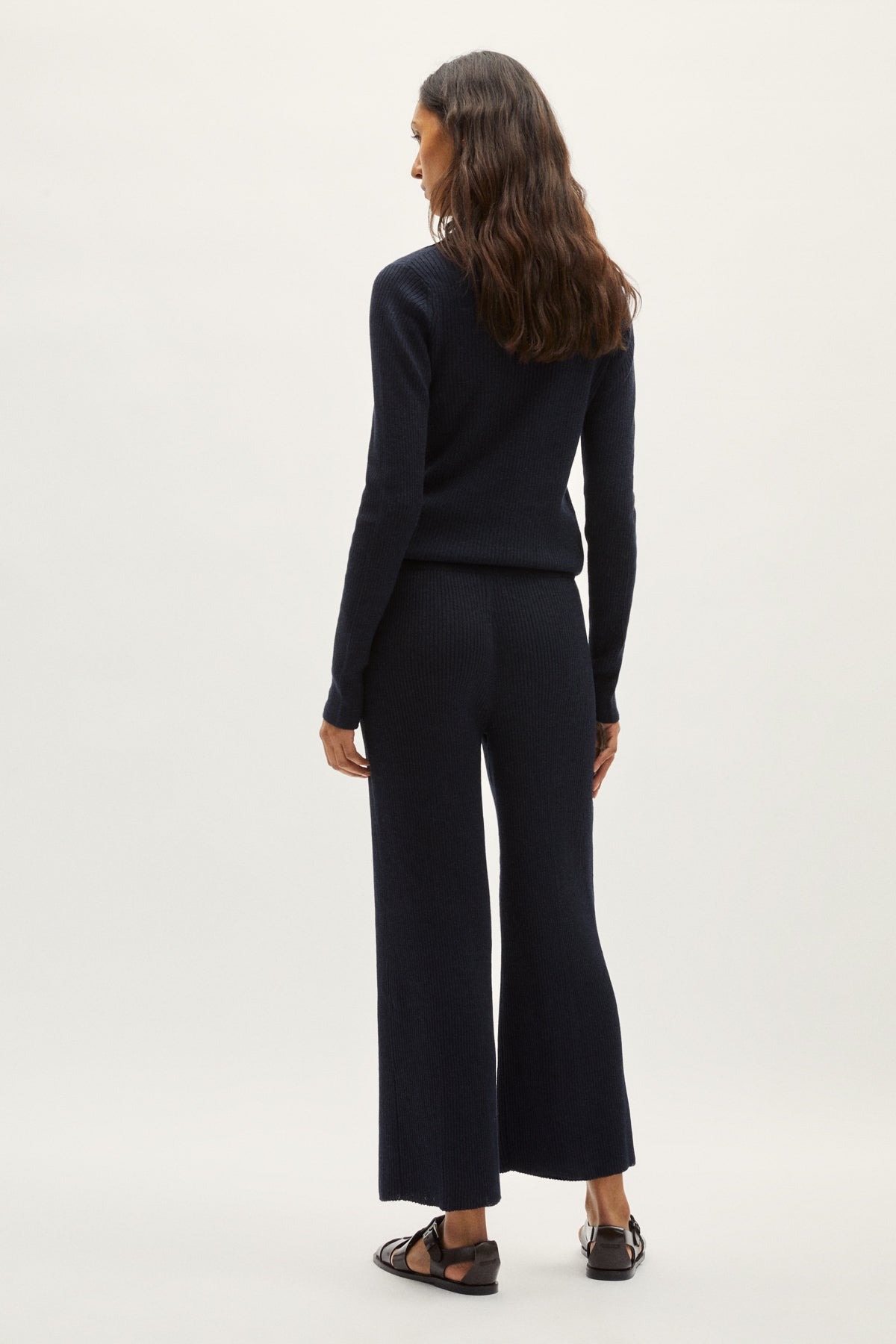 the linen cotton ribbed pants blue navy