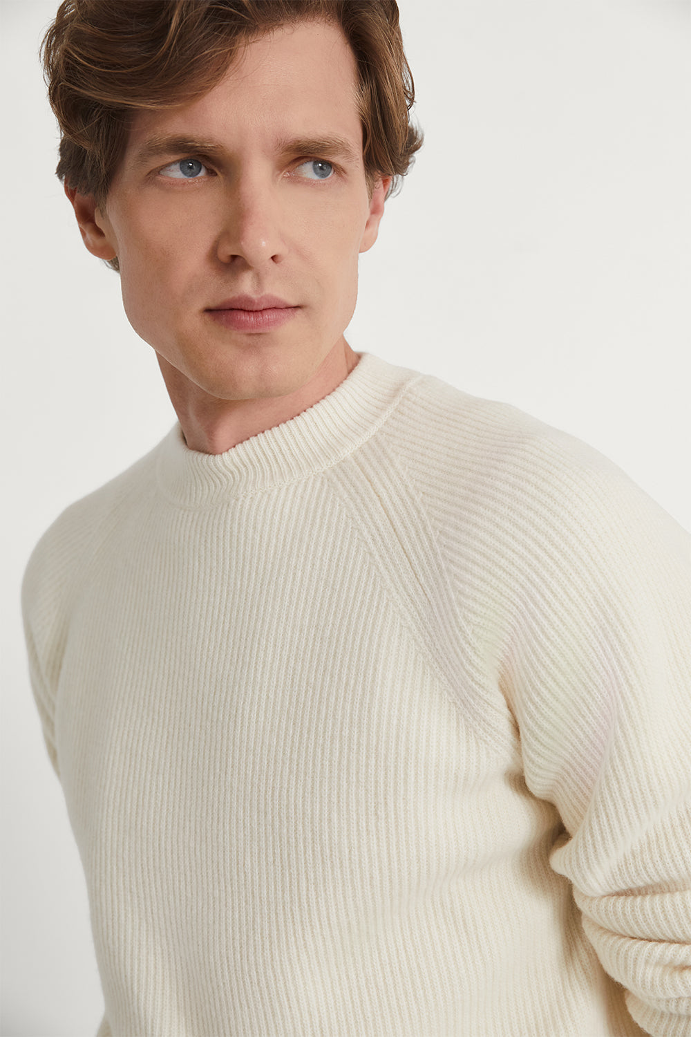 The Woolen Ribbed Raglan Sweater Wool White