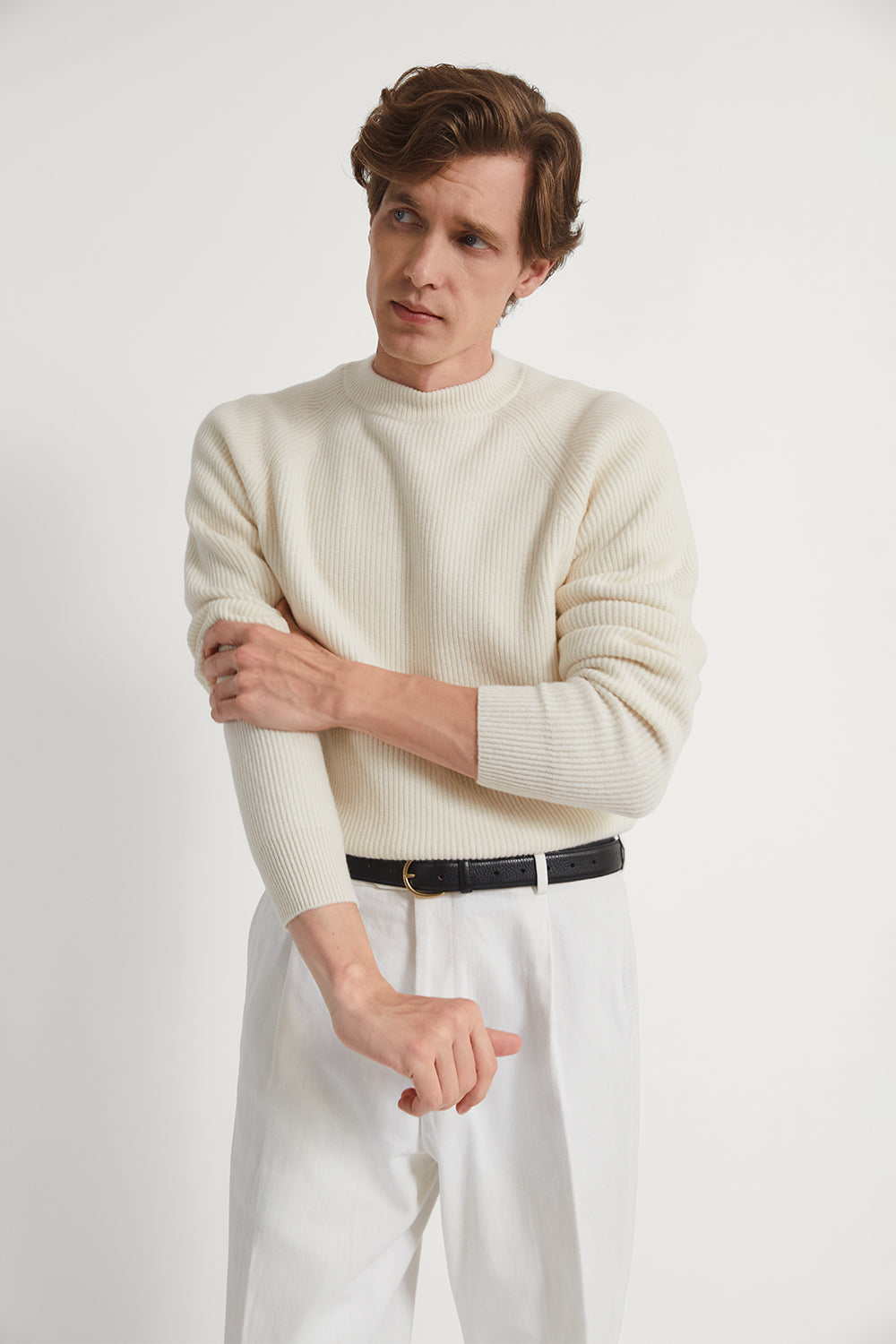 The Woolen Ribbed Raglan Sweater Wool White