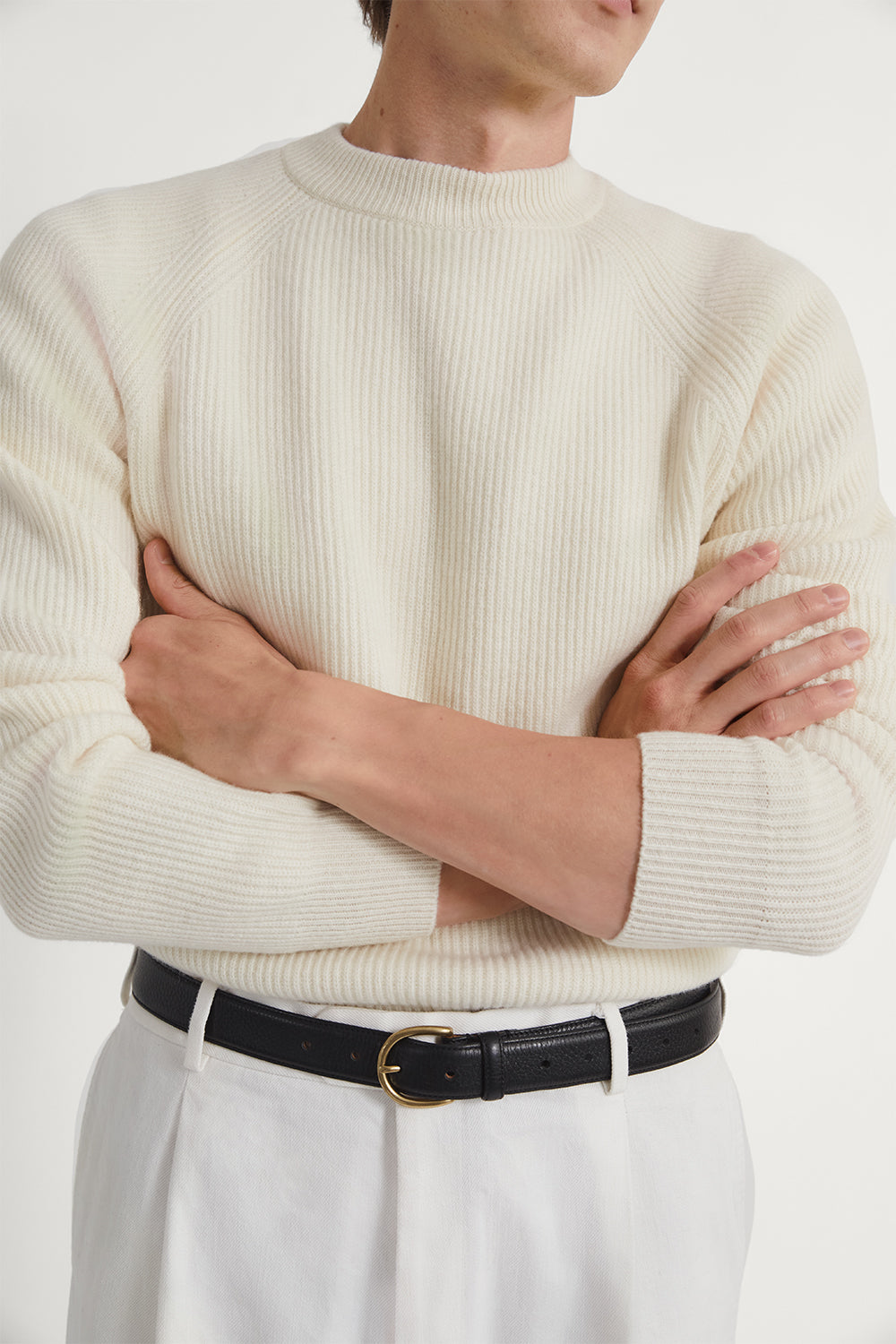 The Woolen Ribbed Raglan Sweater Wool White