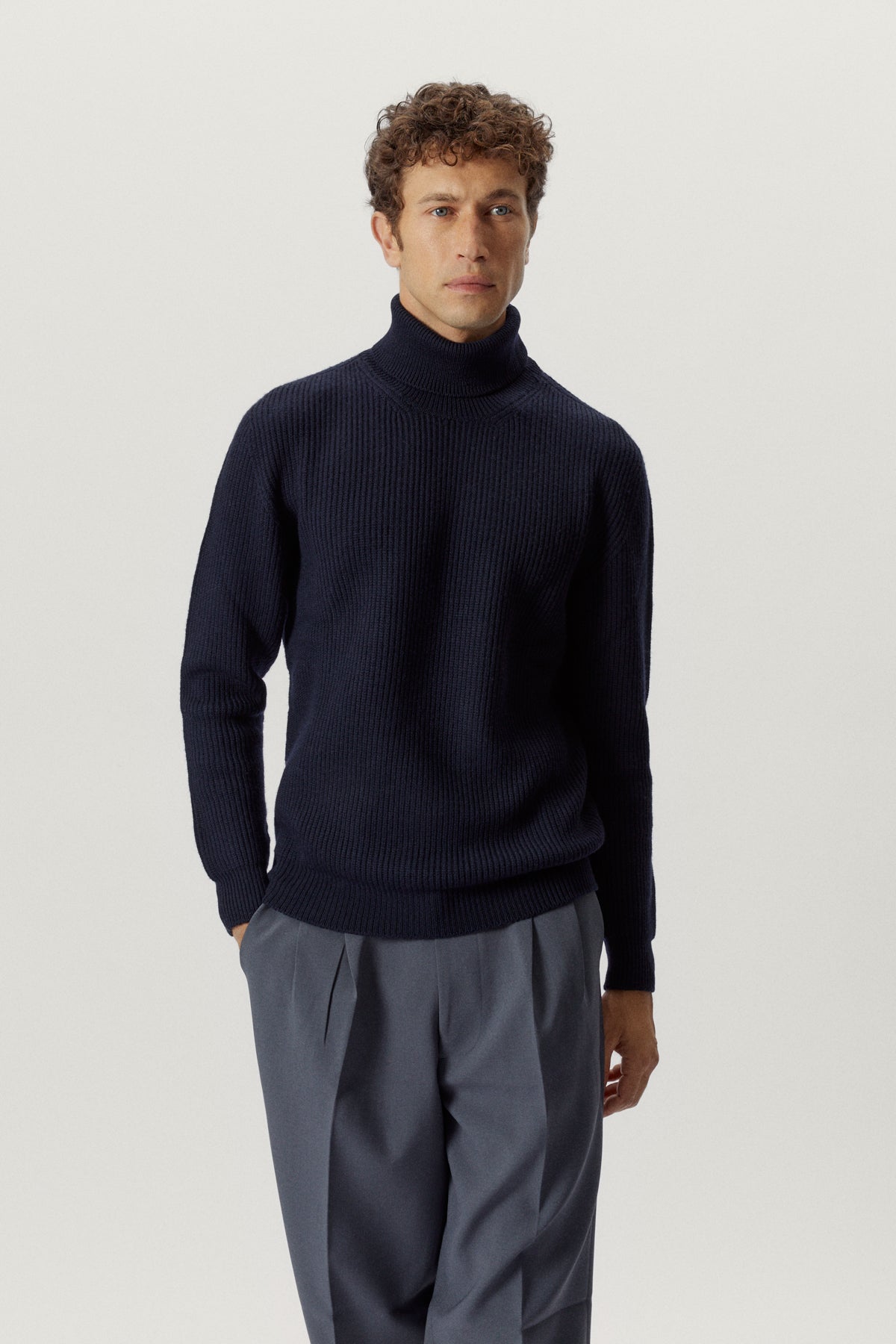the merino wool ribbed high neck oxford blue