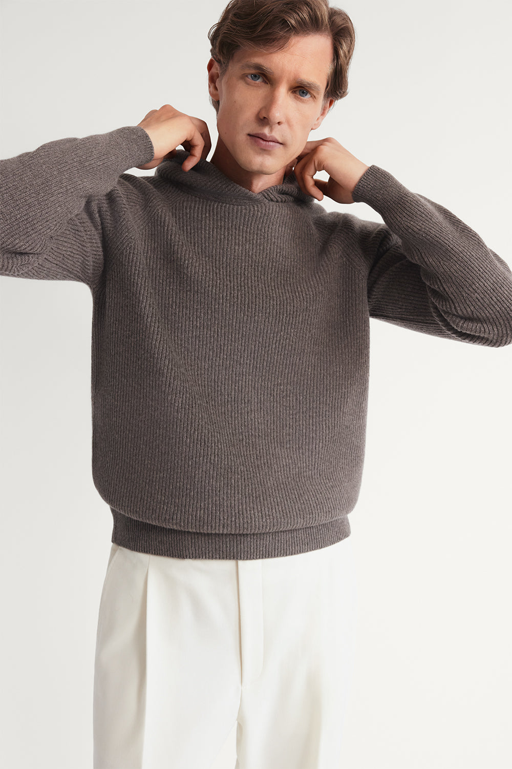 The Woolen Ribbed Hoodie Sweater Taupe