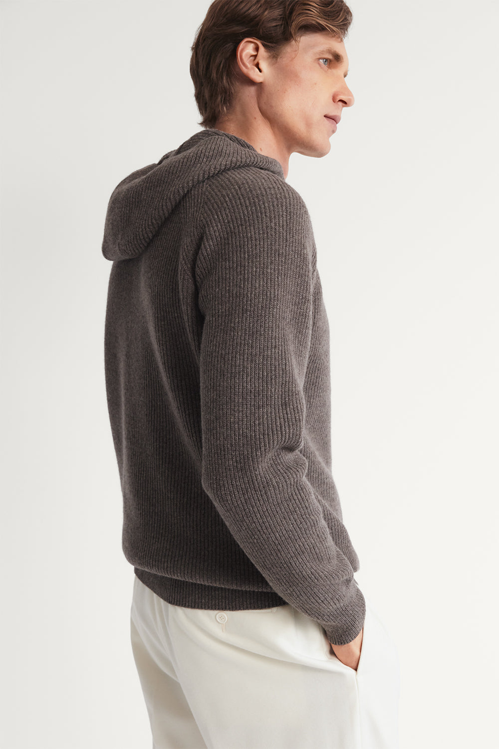 The Woolen Ribbed Hoodie Sweater Taupe