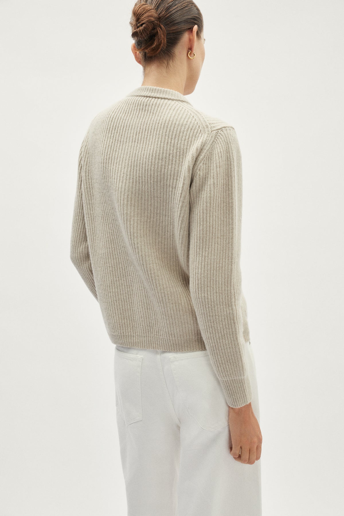 The Woolen Crewneck Ribbed Cardigan - ecru