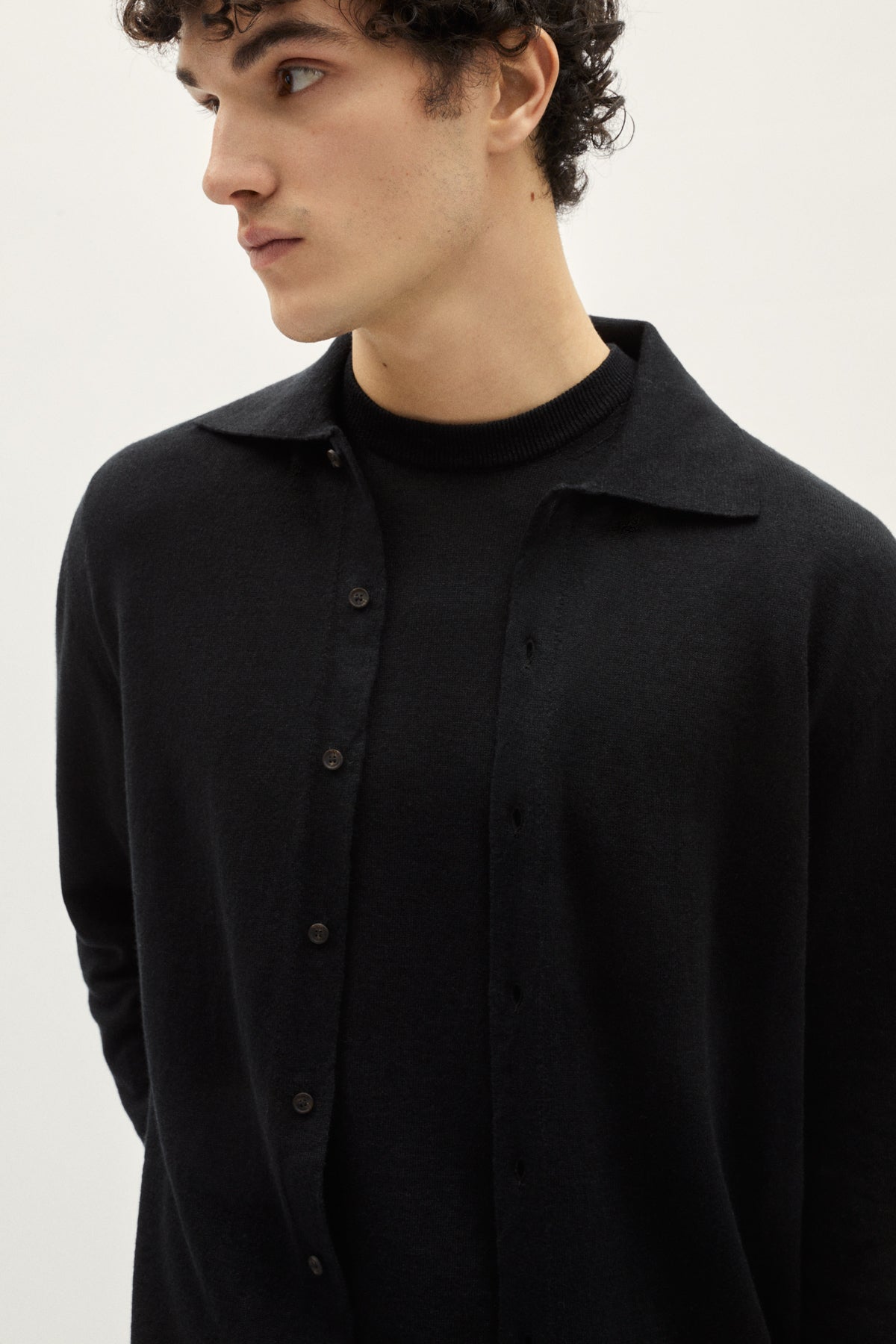 the linen cotton knit shirt black