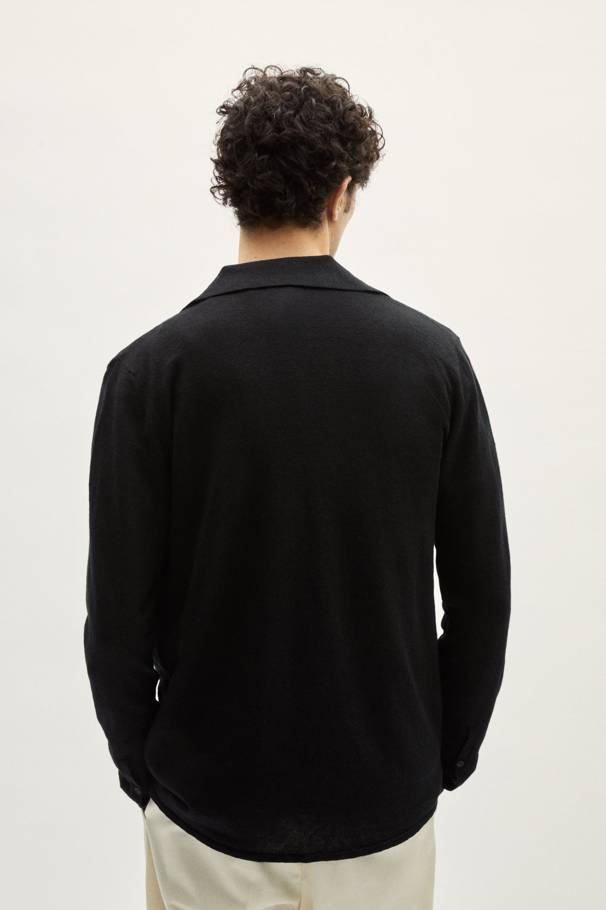 the linen cotton knit shirt black