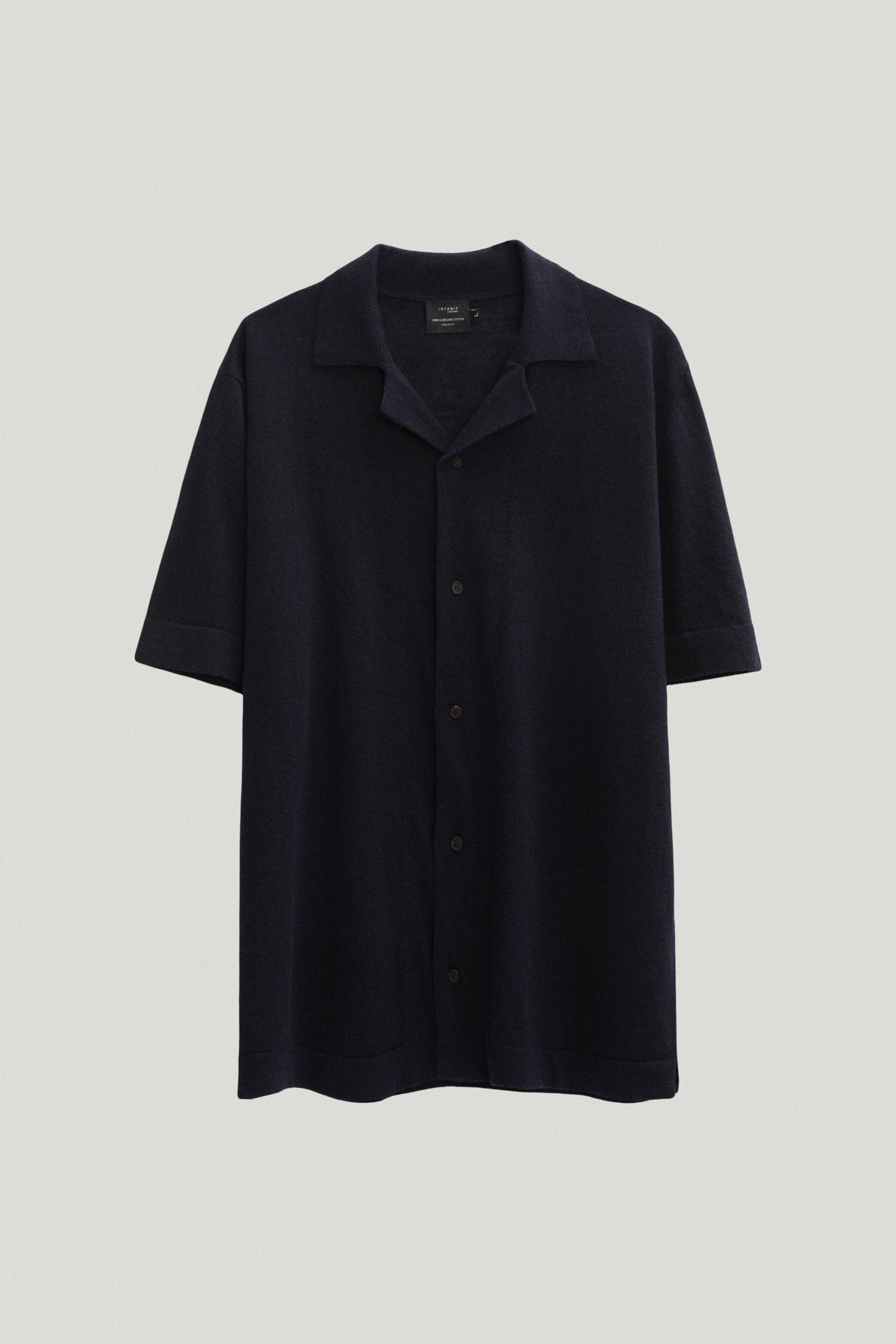 the linen cotton bowling shirt blue navy