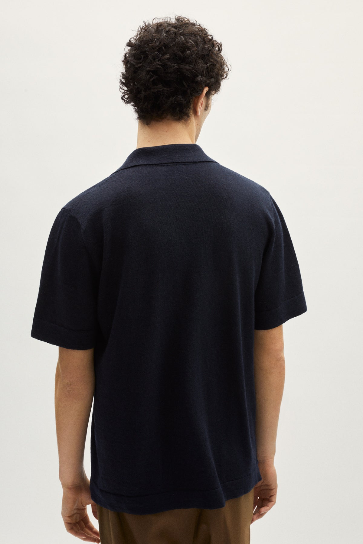 the linen cotton bowling shirt blue navy