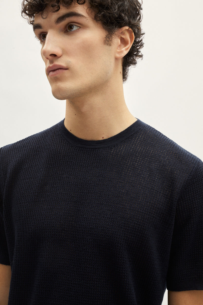 Blue Navy | The Linen Cotton Crochet T-Shirt