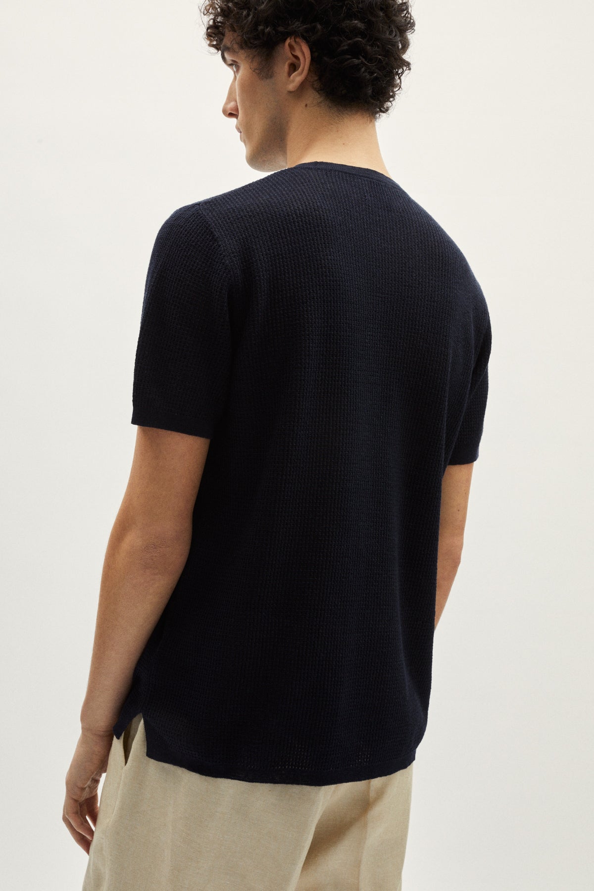 Blue Navy | The Linen Cotton Crochet T-Shirt