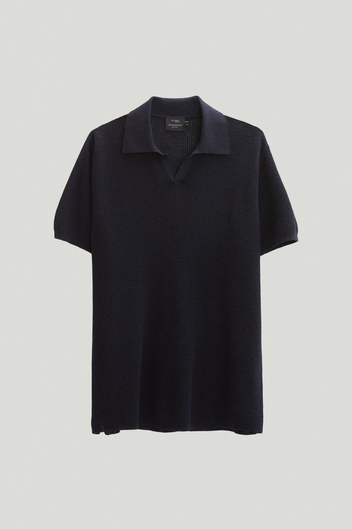 the linen cotton crochet polo blue navy