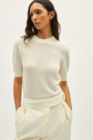 The Linen Cotton Ribbed T-Shirt with pinces