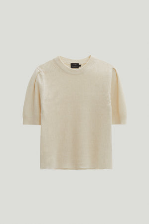 Milk White | The Linen Cotton Ribbed T-Shirt with pinces