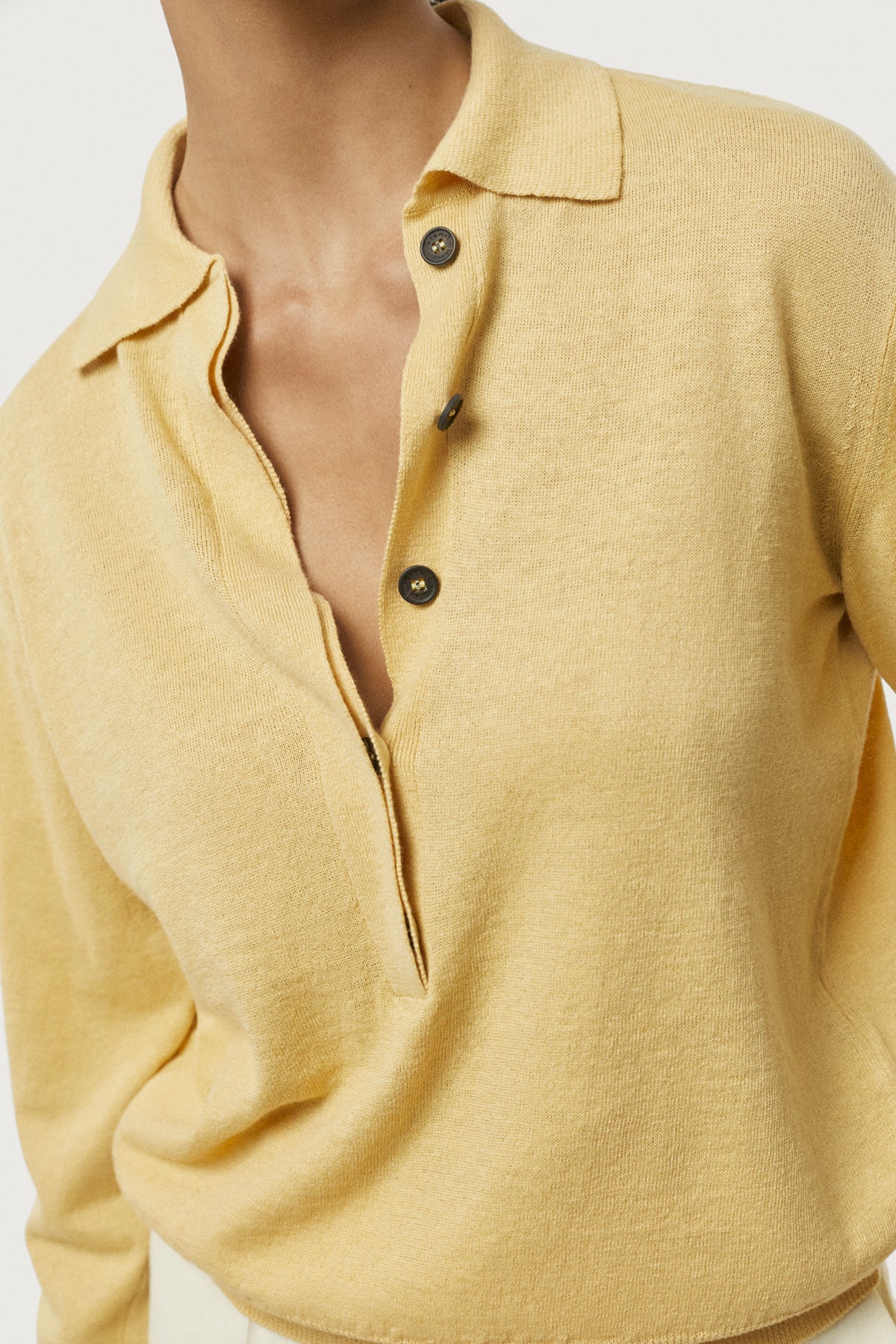 The Linen Cotton Vintage Long Sleeve Polo Saffron