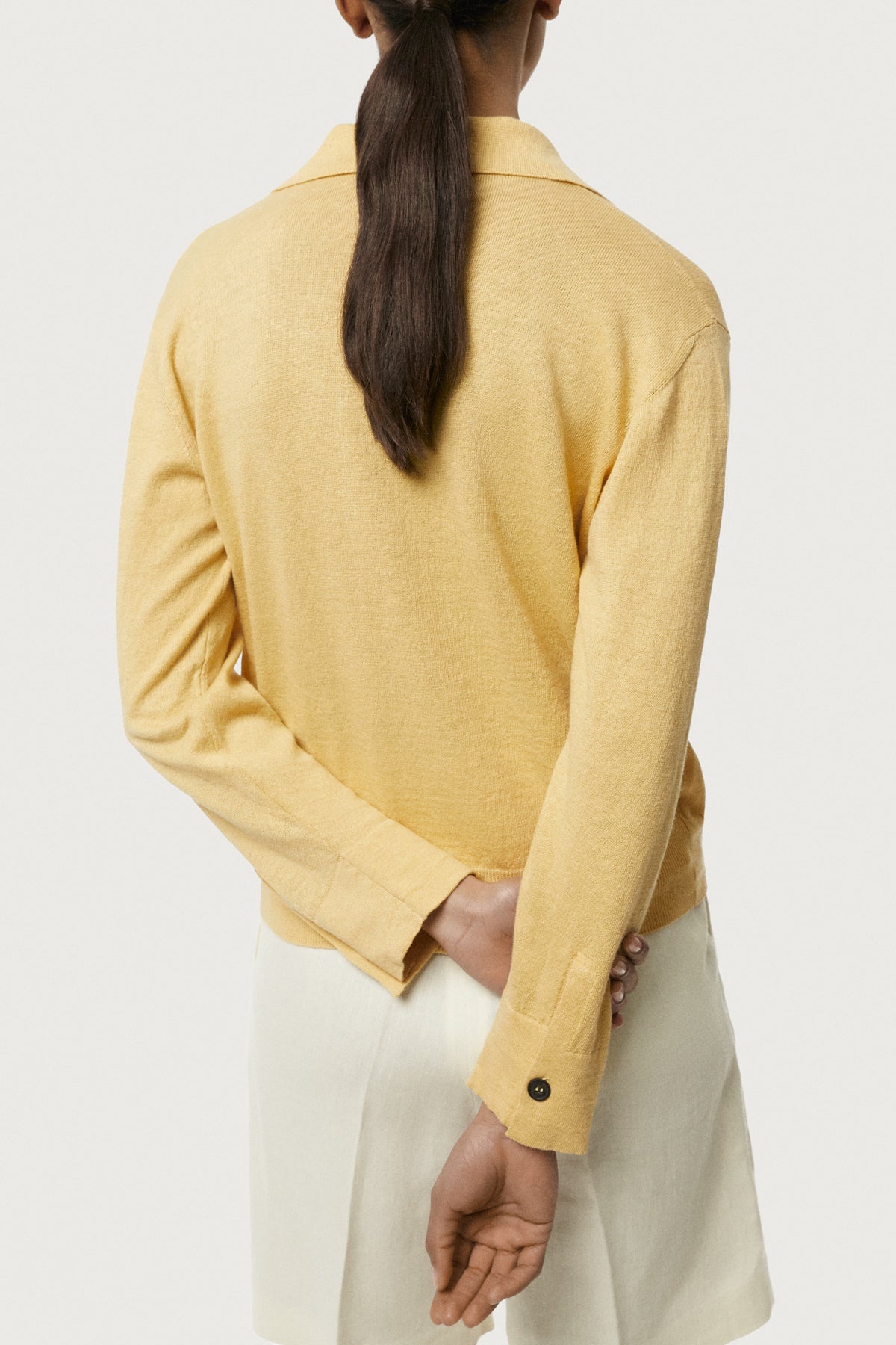The Linen Cotton Vintage Long Sleeve Polo Saffron