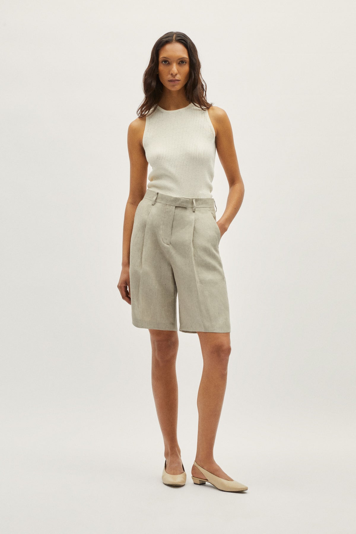 the linen twill shorts sand melange