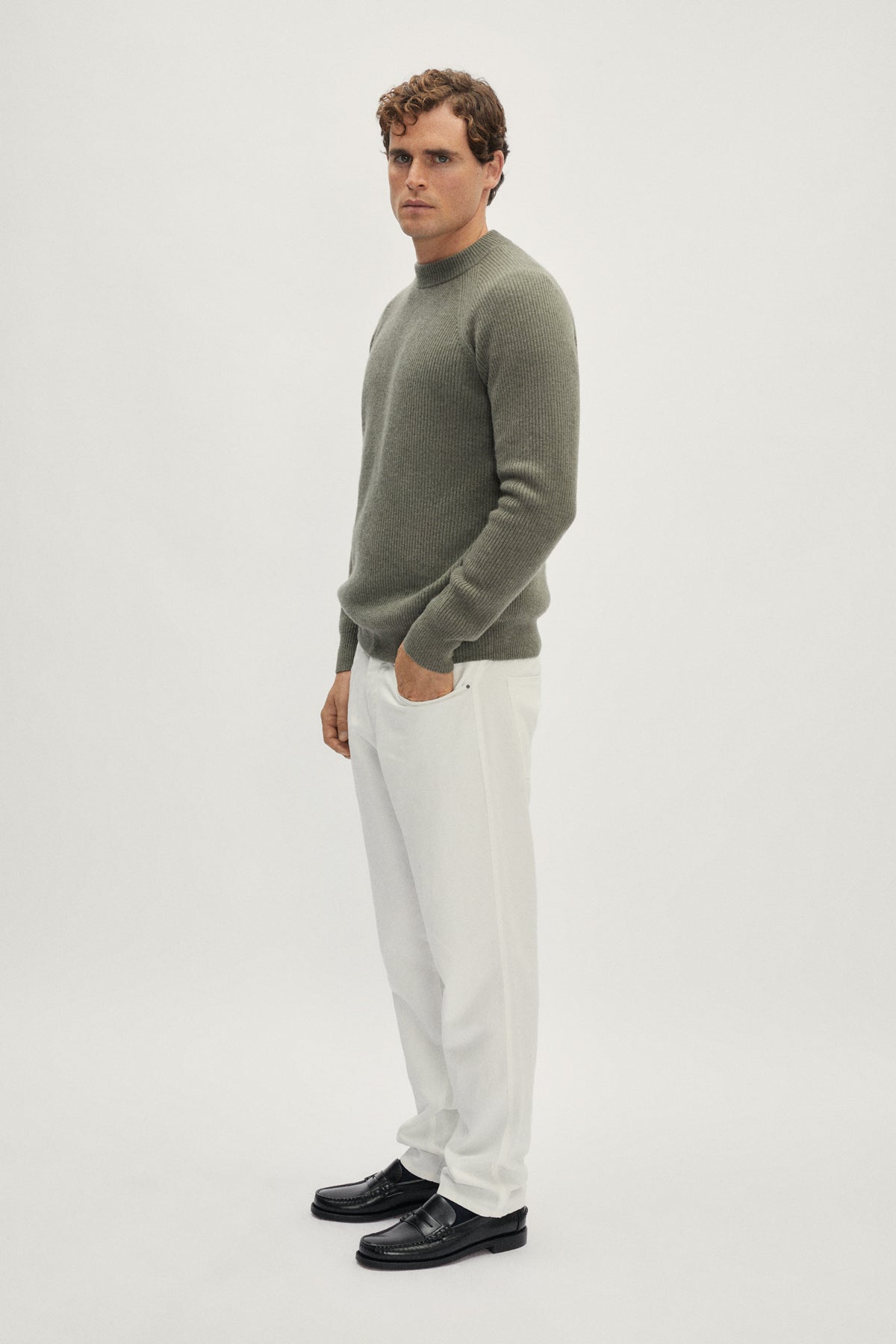 The Woolen Ribbed Raglan Sweater - dust green