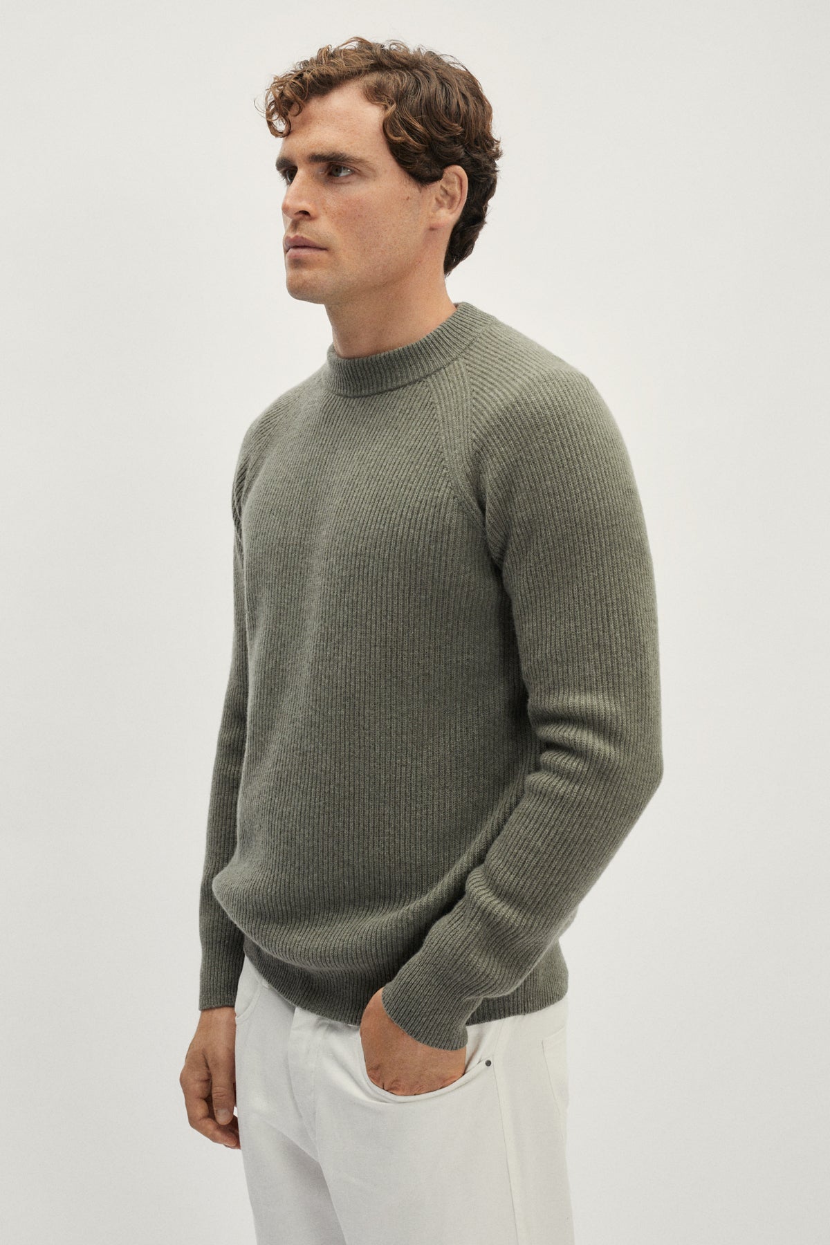 The Woolen Ribbed Raglan Sweater - dust green