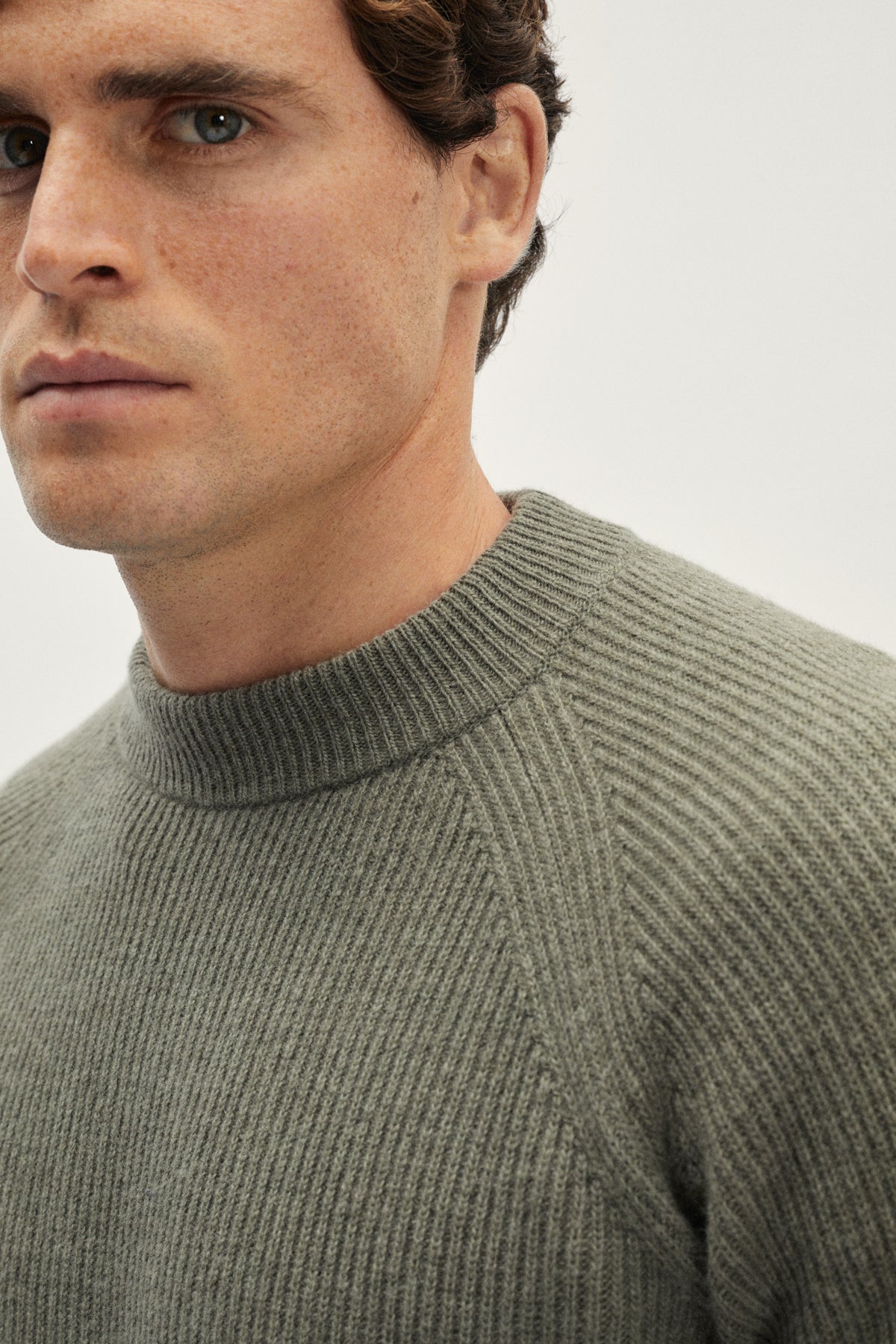 The Woolen Ribbed Raglan Sweater - dust green