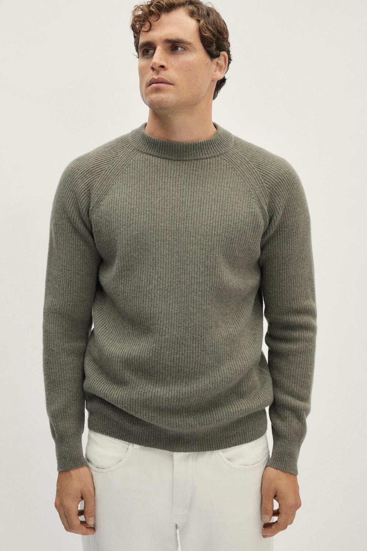 The Woolen Ribbed Raglan Sweater - dust green