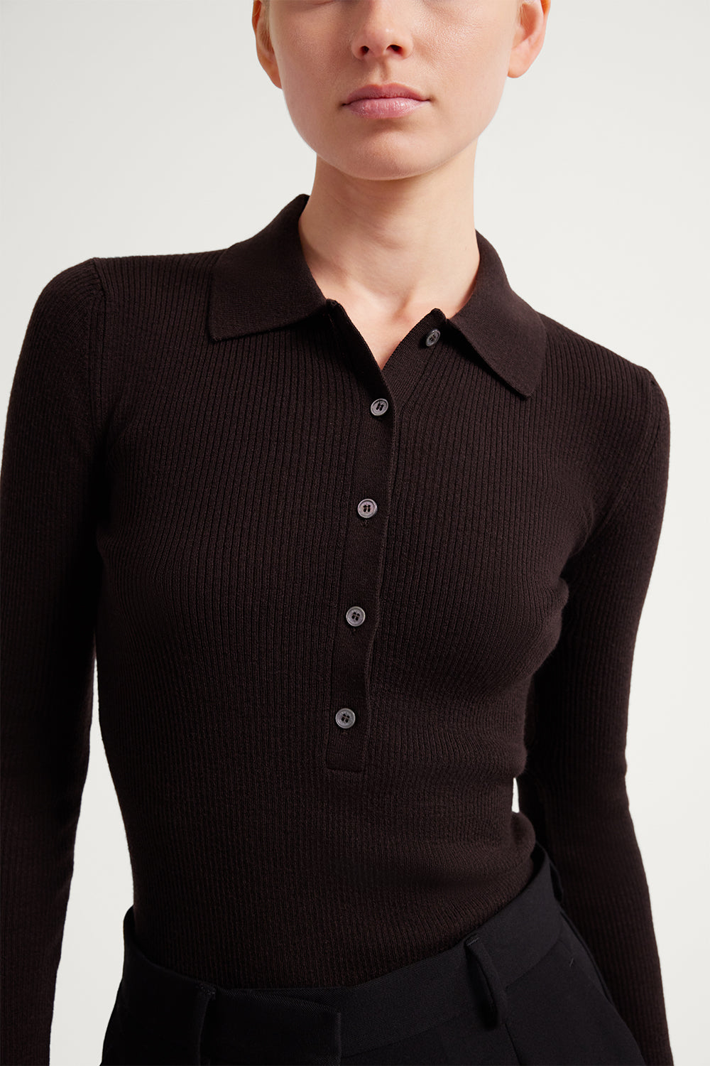 The Ultrasoft Wool Buttoned Polo Chocolate Brown
