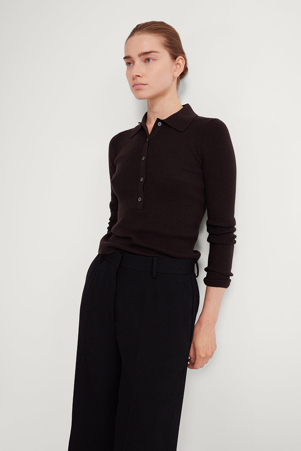 The Ultrasoft Wool Buttoned Polo Chocolate Brown