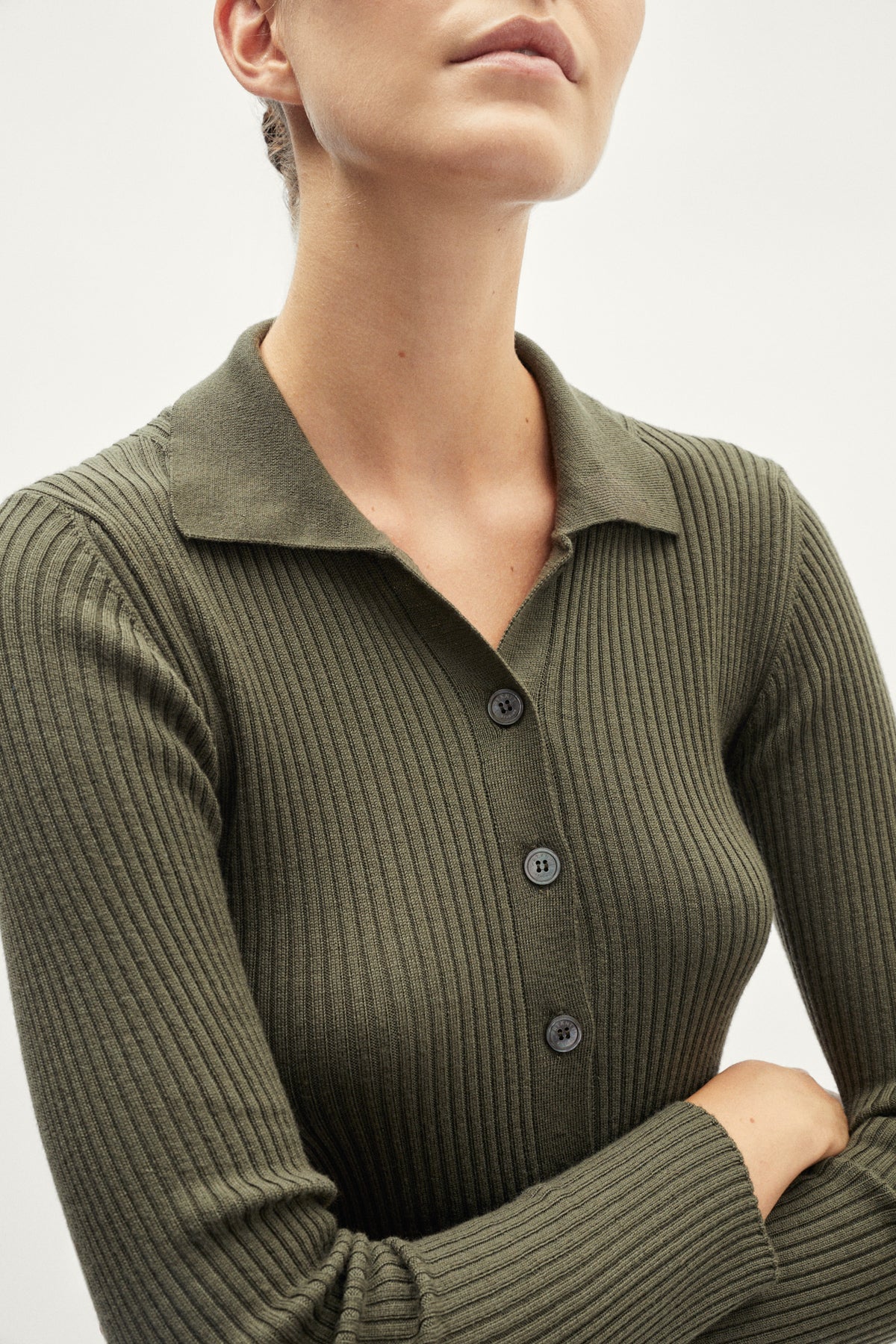 The Merino Wool Ribbed Polo Dress - green