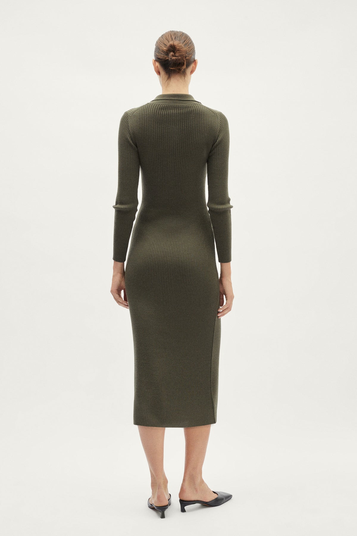 The Merino Wool Ribbed Polo Dress - green