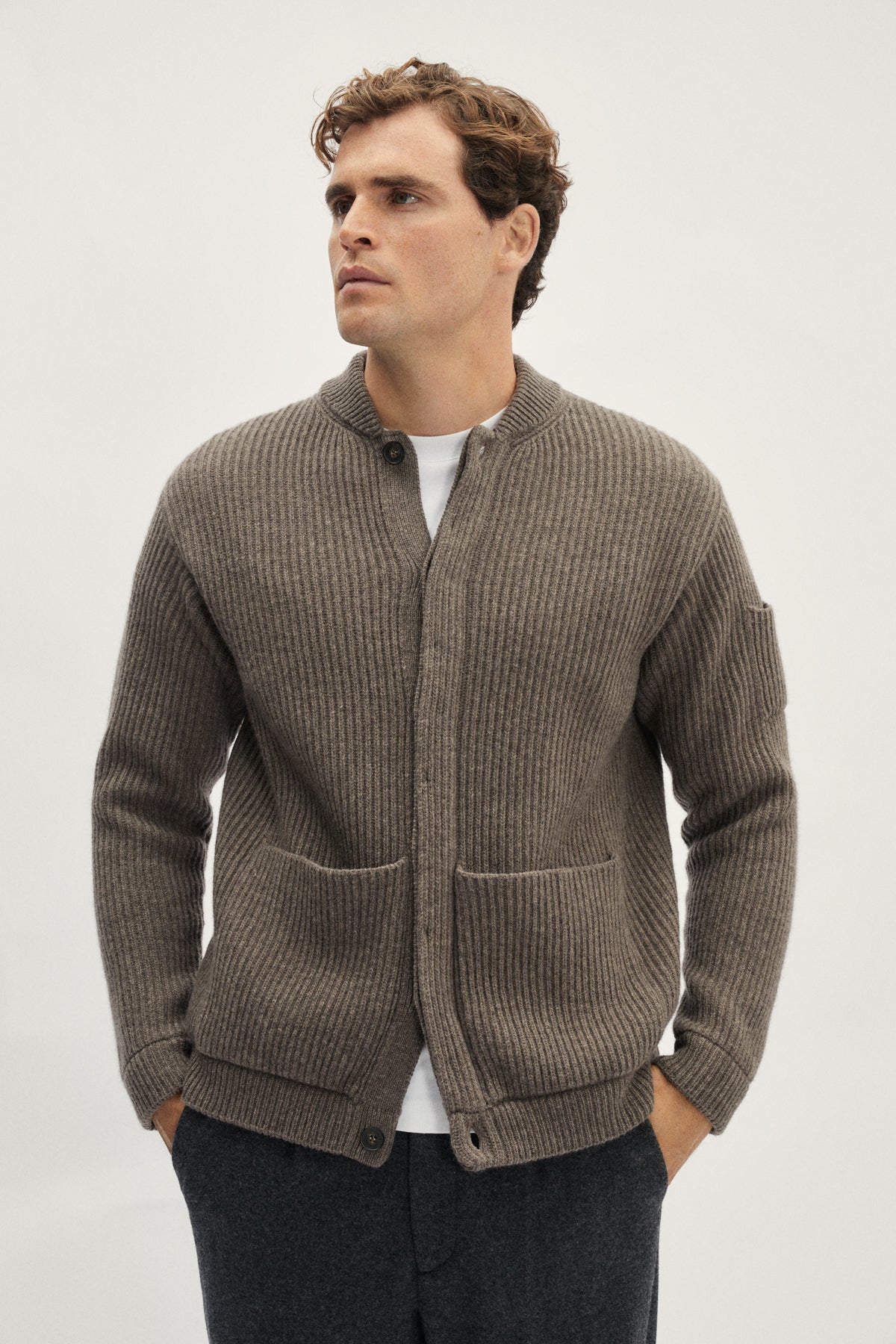 The Woolen Ribbed Bomber - taupe