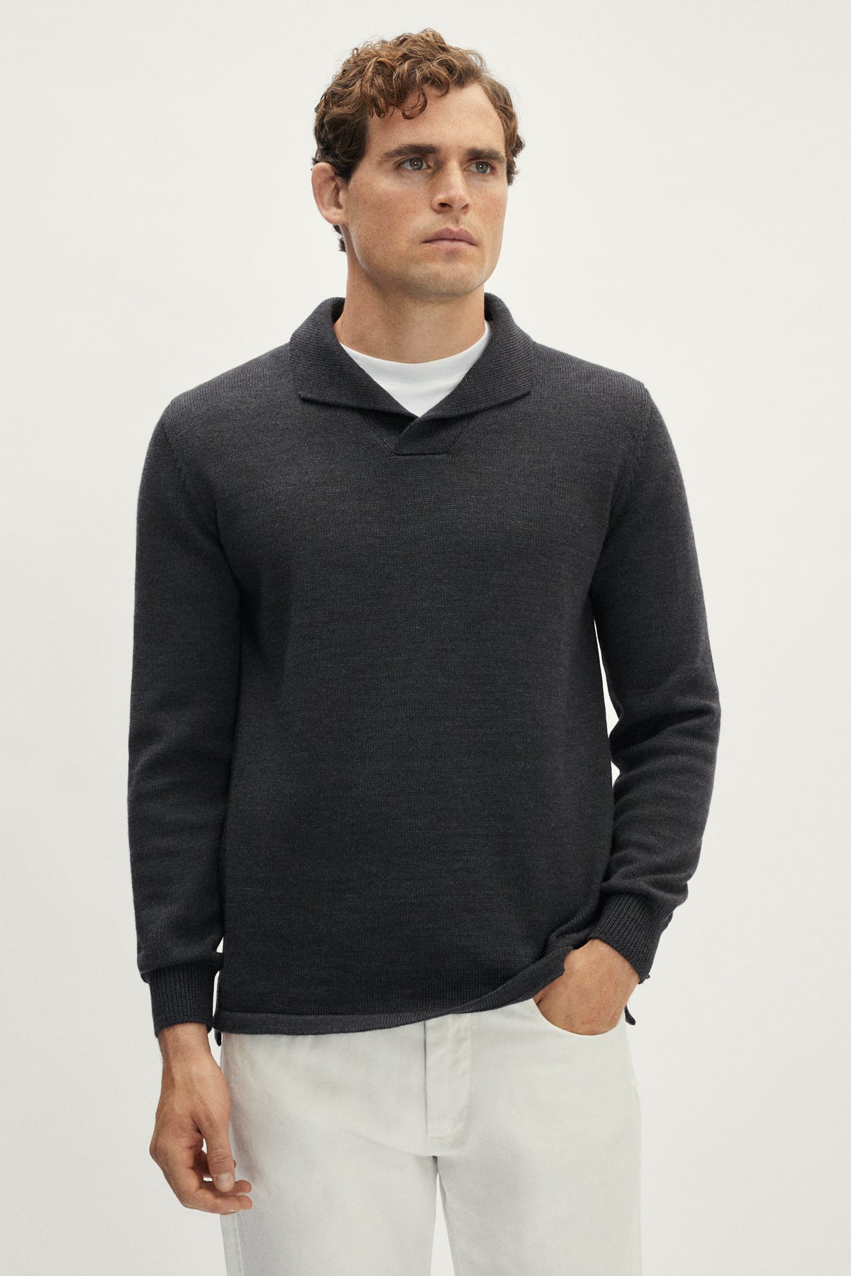 The Merino Wool Special Neck Polo - Grey