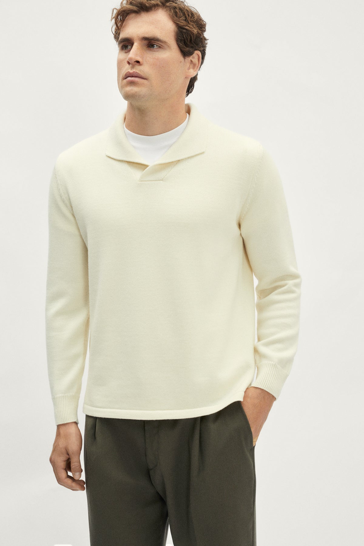 The Merino Wool Special Neck Polo - White