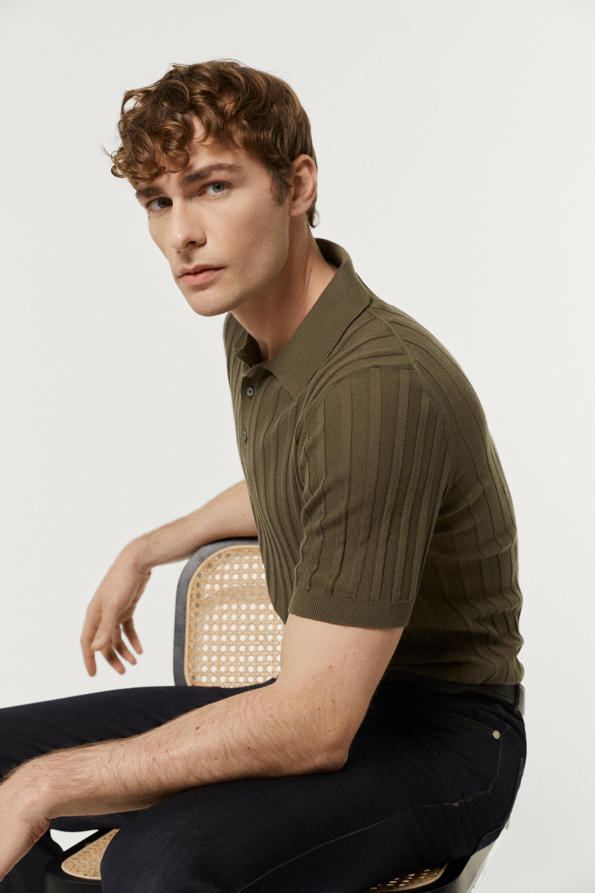 The Organic Cotton Ribbed Short Sleeve Polo Kaki Green