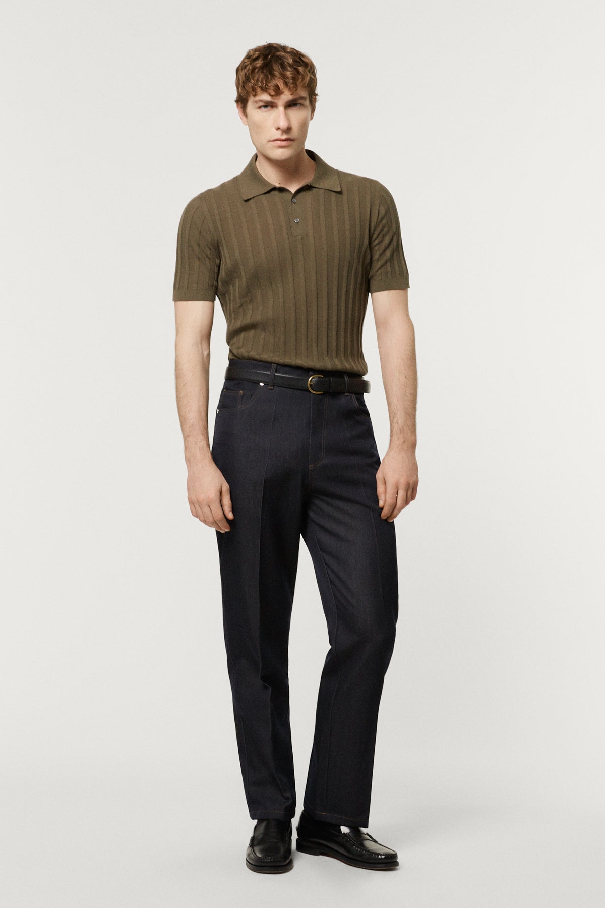 The Organic Cotton Ribbed Short Sleeve Polo Kaki Green