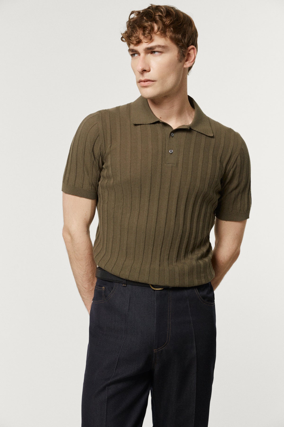 The Organic Cotton Ribbed Short Sleeve Polo Kaki Green