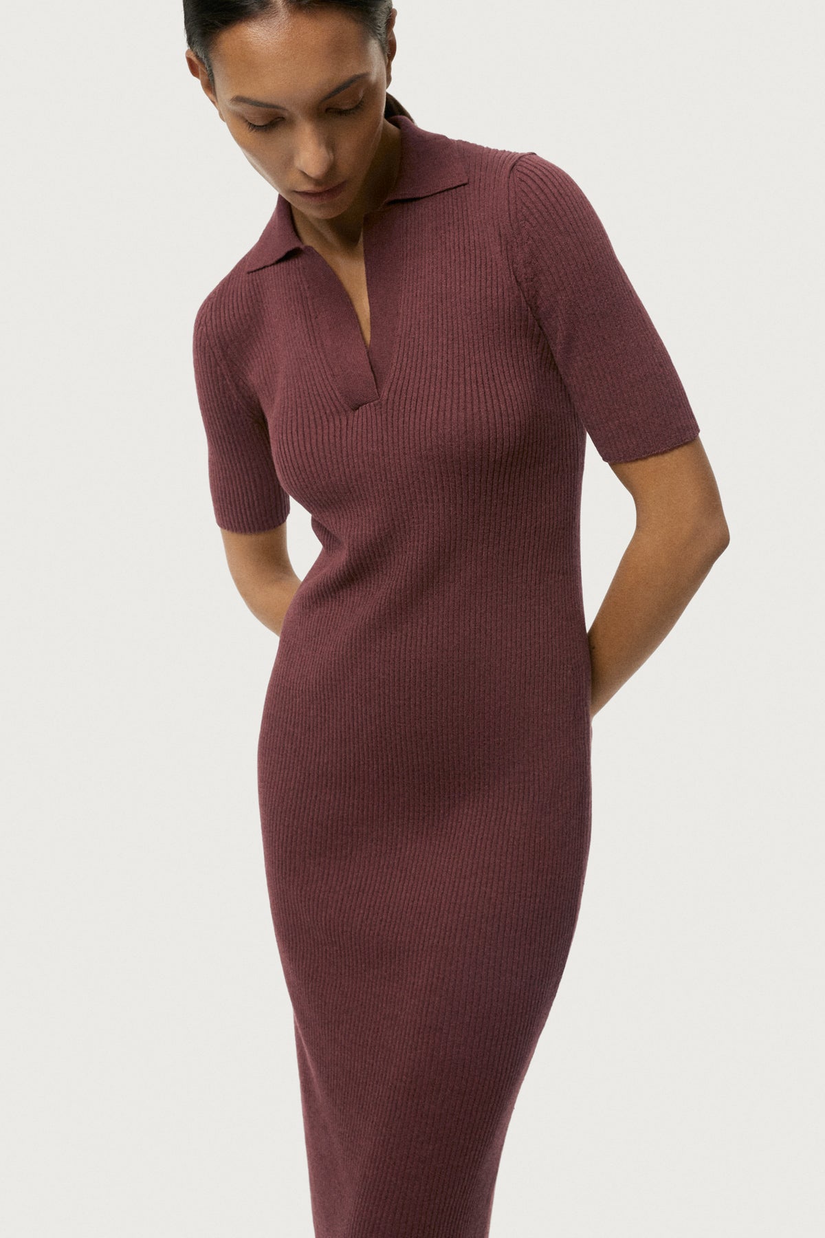 The Linen Cotton Polo Dress Mahogany
