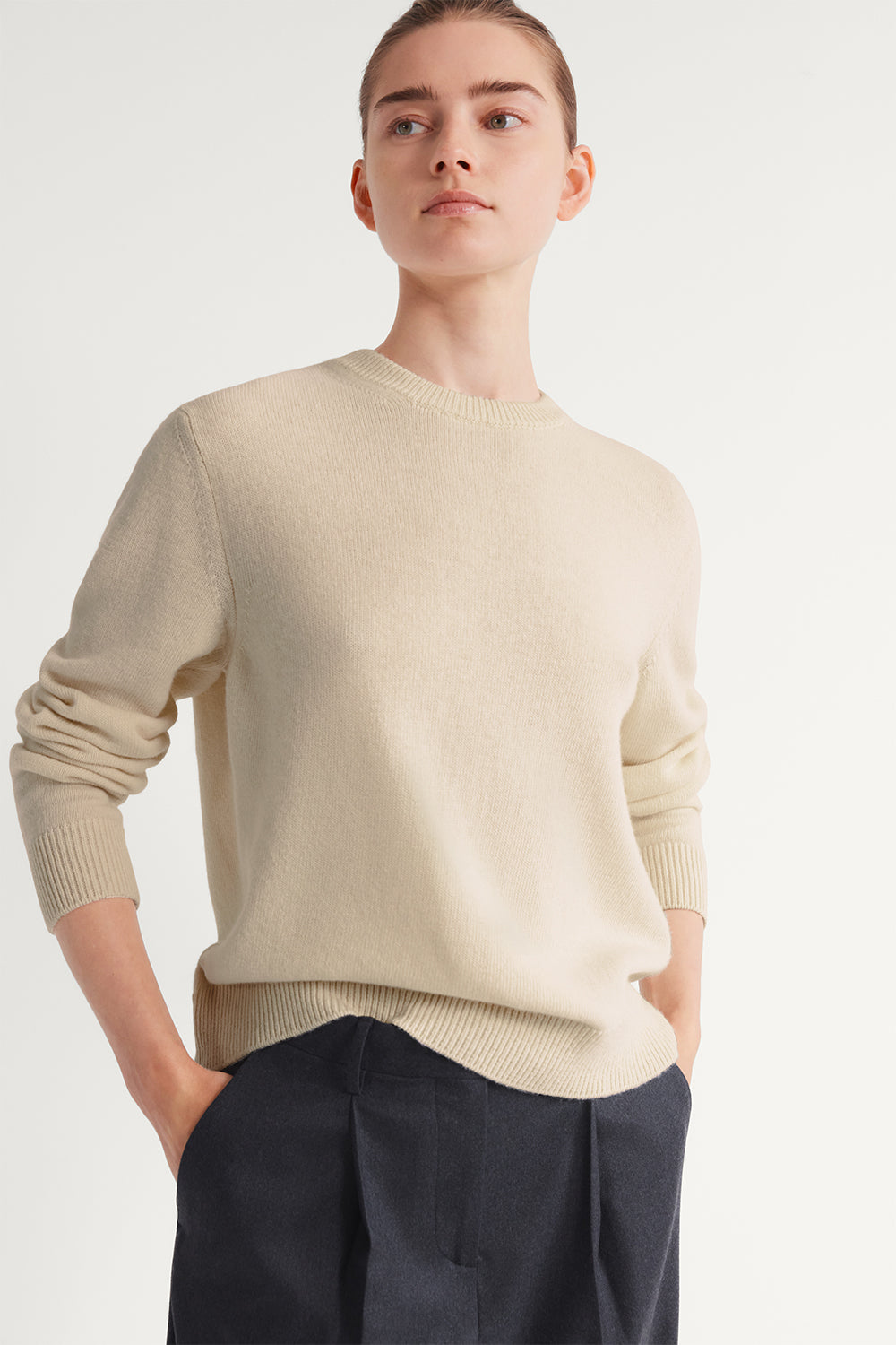 The Woolen Plain Stitch Sweater Ecru