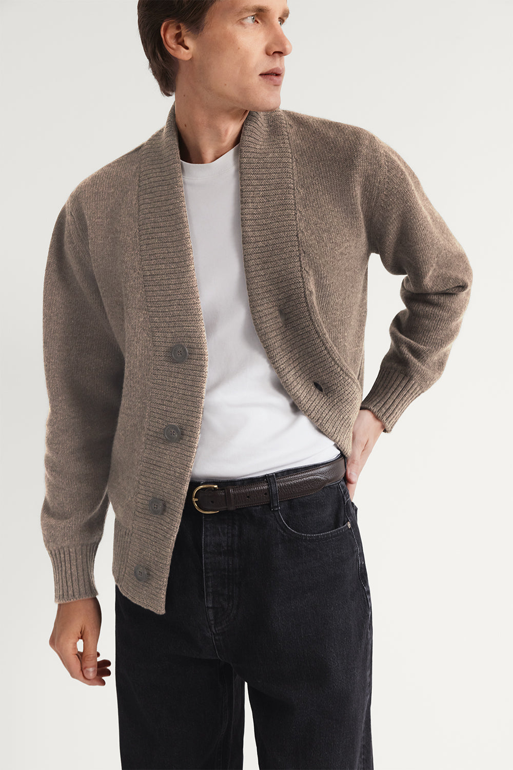 The Woolen Boxy Cardigan Taupe