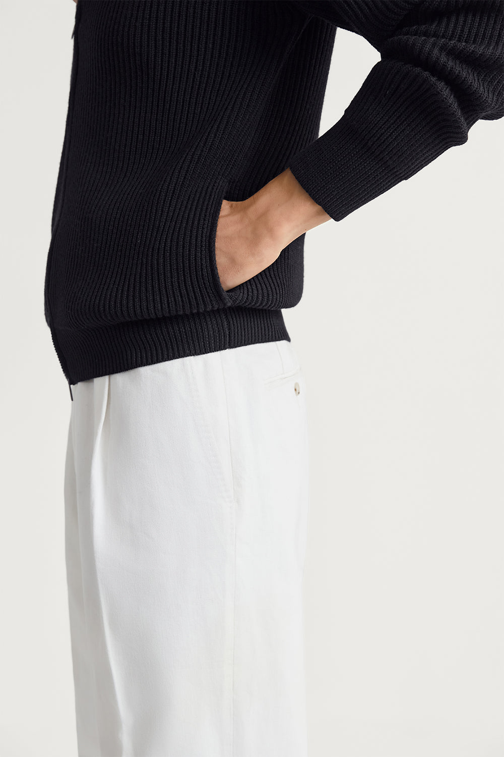 The Merino Wool Polo Collar Zip Cardigan Oxford Blue