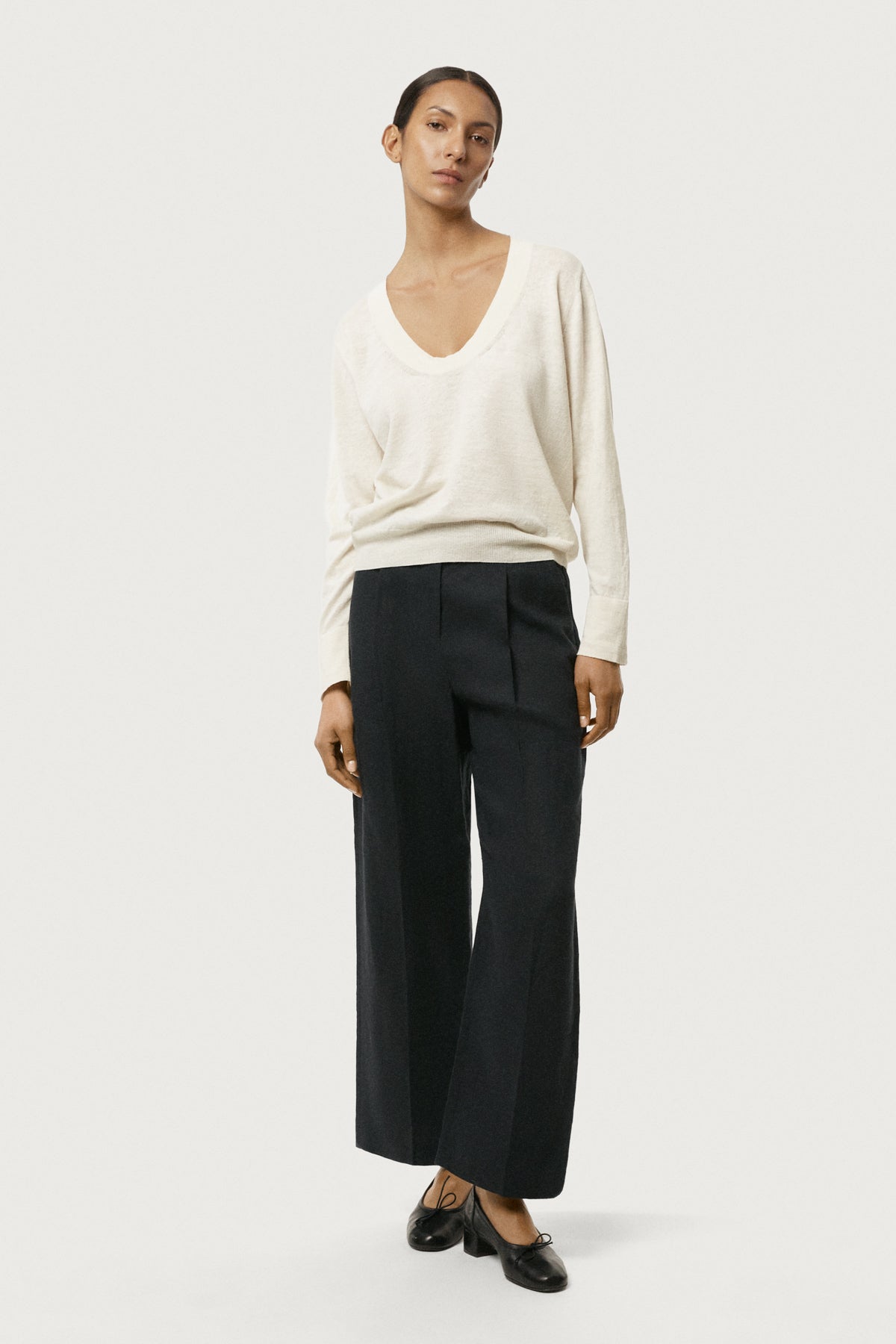 The Linen Cotton Lightweight Sweater Milk White