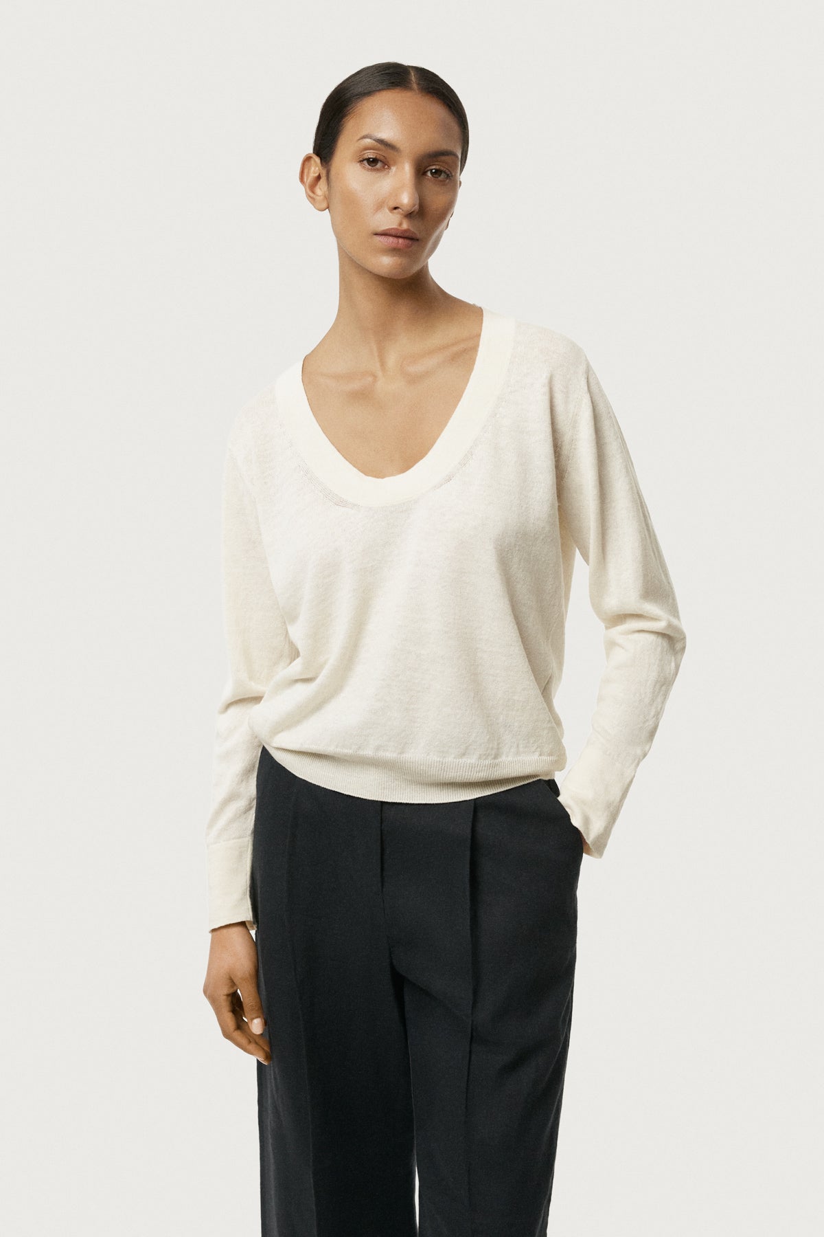 The Linen Cotton Lightweight Sweater Milk White