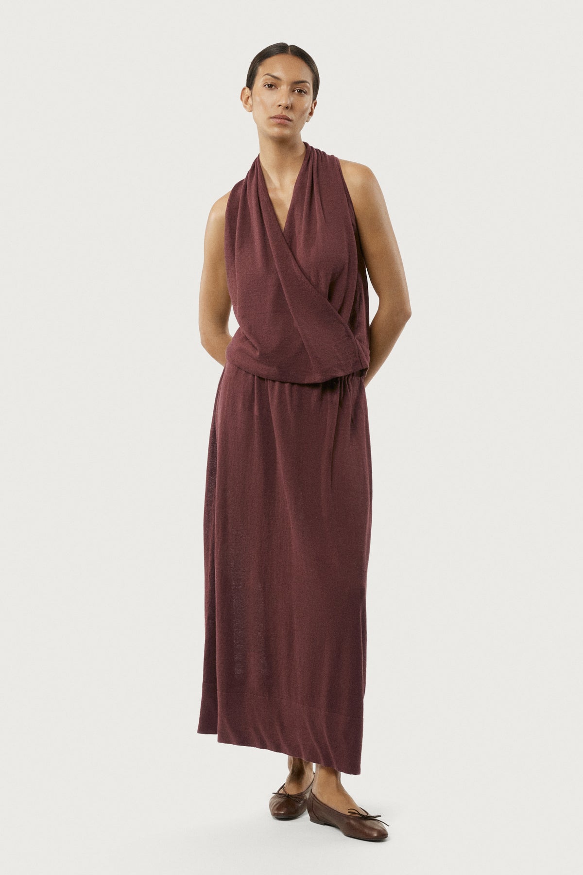 The Linen Cotton Lightweight Flare Skirt Mahogany